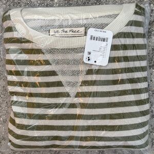 We The Free Olive and Cream Striped V-Neck Top